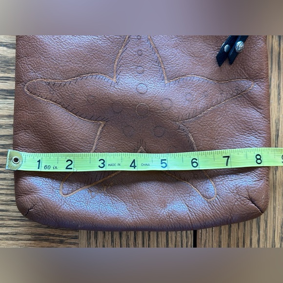 Vintage Brighton Tan & Navy Leather Anchor Lined Crossbody Starfish Bag - Picture 9 of 13